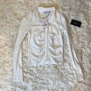 Rouched Detail Collar Top in off white